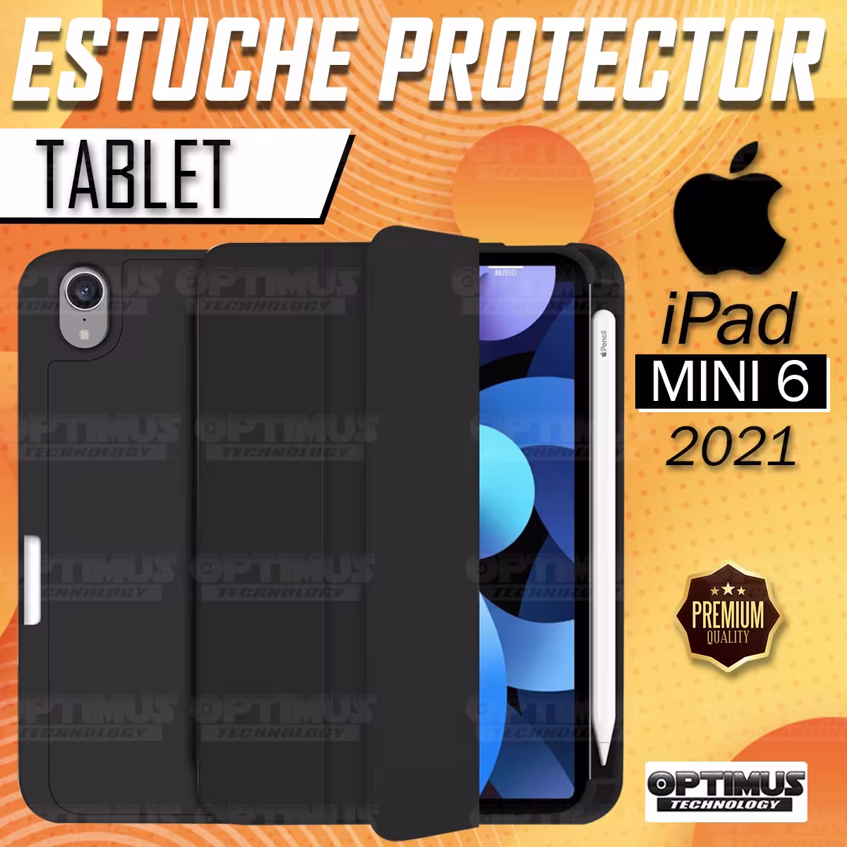 Kit Vidrio templado + Estuche Protector portalápiz + Teclado y Mouse Bluetooth para Tablet IPad Mini 6 2021 OPTIMUS TECHNOLOGY™