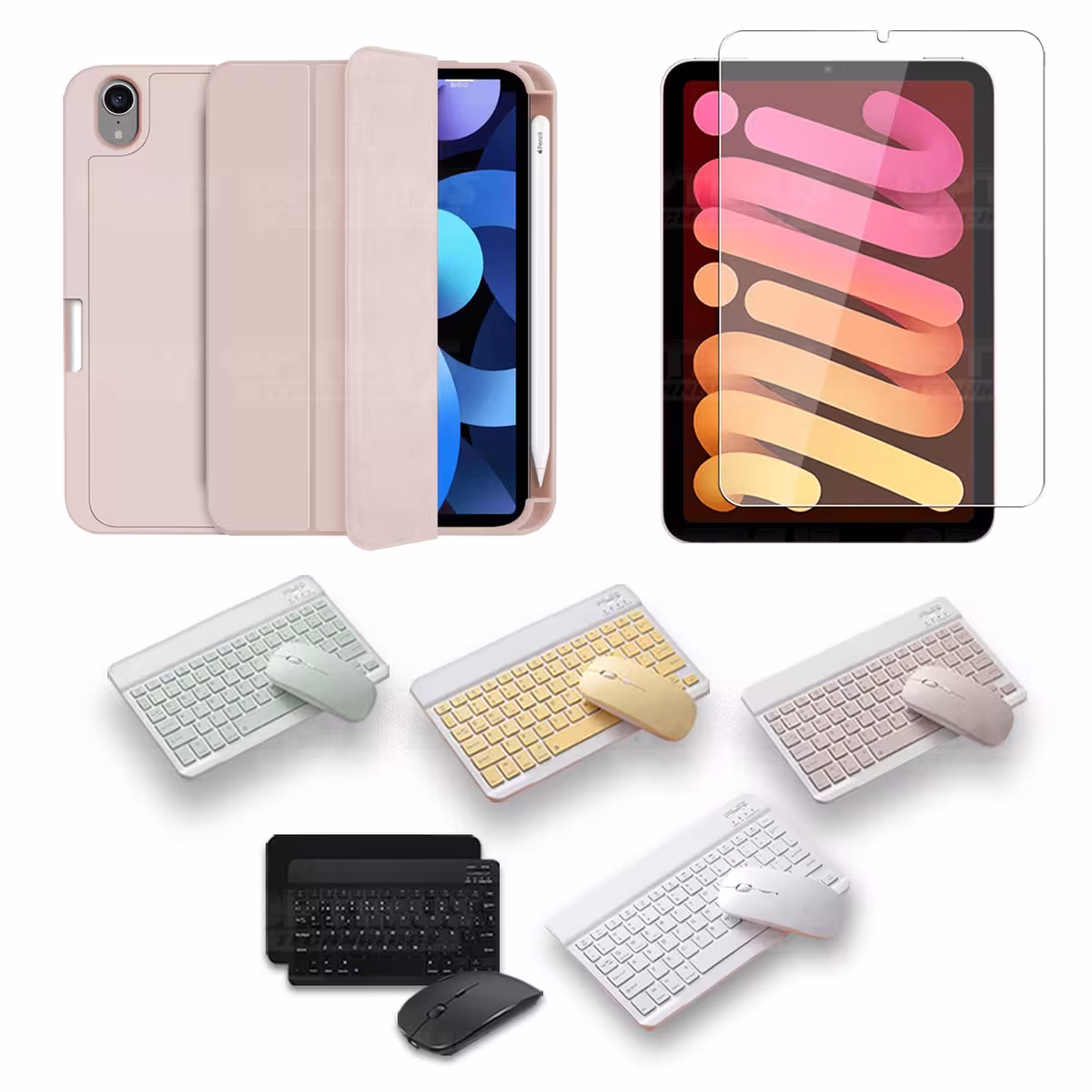 Kit Vidrio templado + Estuche Protector portalápiz + Teclado y Mouse Bluetooth para Tablet IPad Mini 6 2021 OPTIMUS TECHNOLOGY™