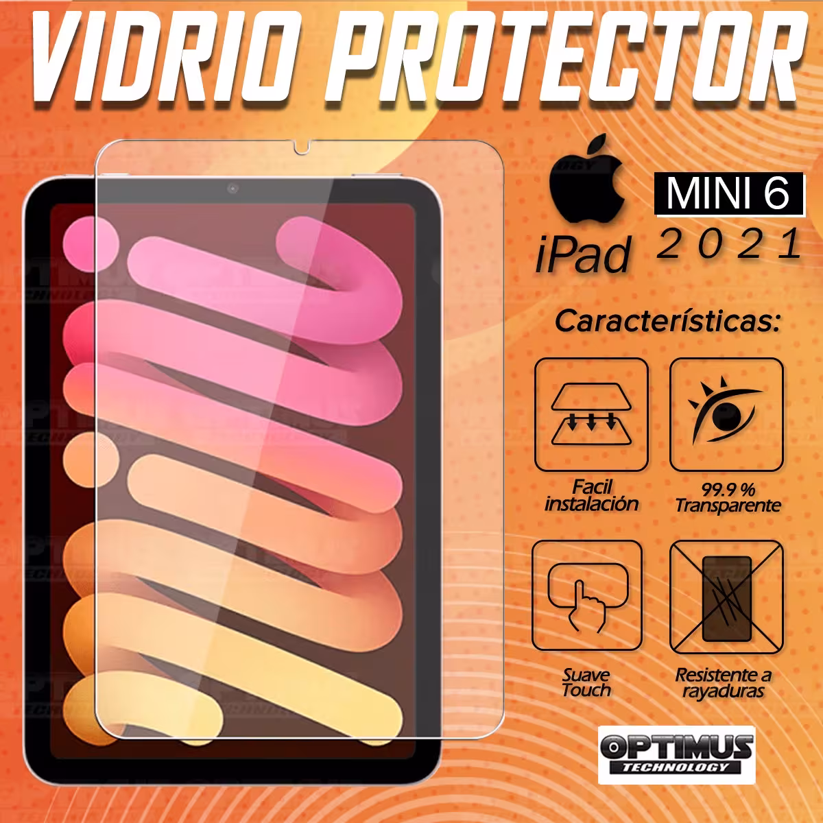 Kit Vidrio templado + Estuche Protector portalápiz + Teclado y Mouse Bluetooth para Tablet IPad Mini 6 2021 OPTIMUS TECHNOLOGY™