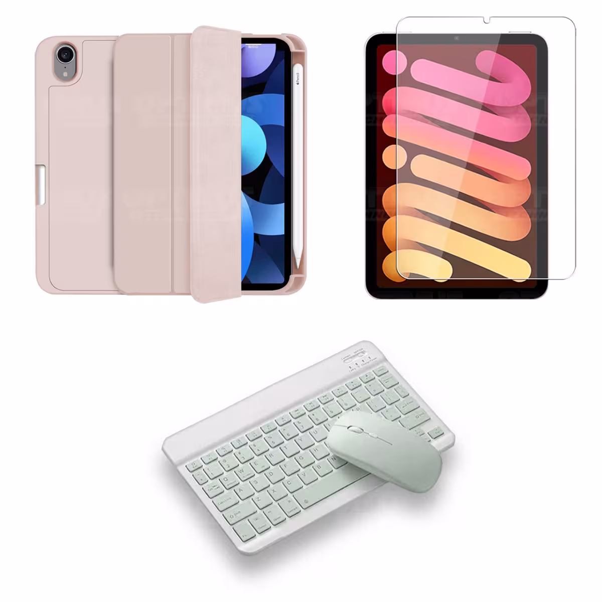 Kit Vidrio templado + Estuche Protector portalápiz + Teclado y Mouse Bluetooth para Tablet IPad Mini 6 2021 OPTIMUS TECHNOLOGY™