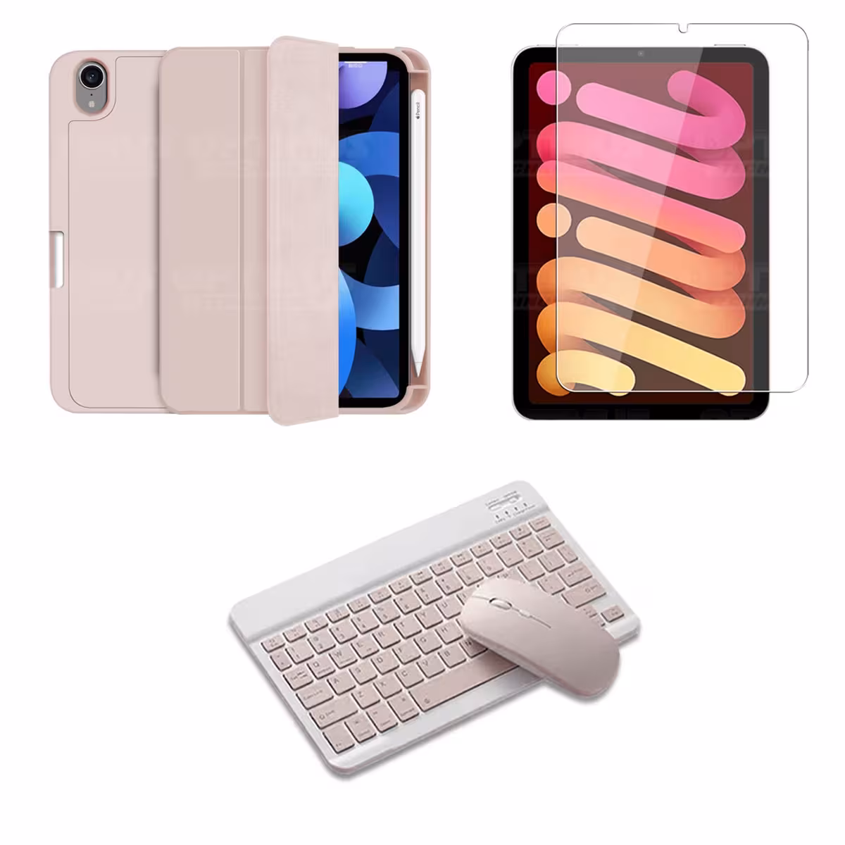 Kit Vidrio templado + Estuche Protector portalápiz + Teclado y Mouse Bluetooth para Tablet IPad Mini 6 2021 OPTIMUS TECHNOLOGY™