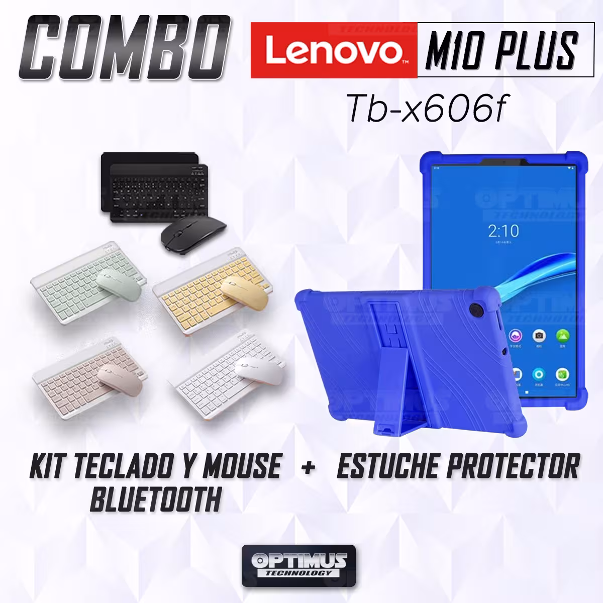 Kit Case Forro Protector Antigolpes + Teclado y Mouse Ratón Bluetooth para Tablet Lenovo M10 Plus Tb-x606f OPTIMUS TECHNOLOGY™ -