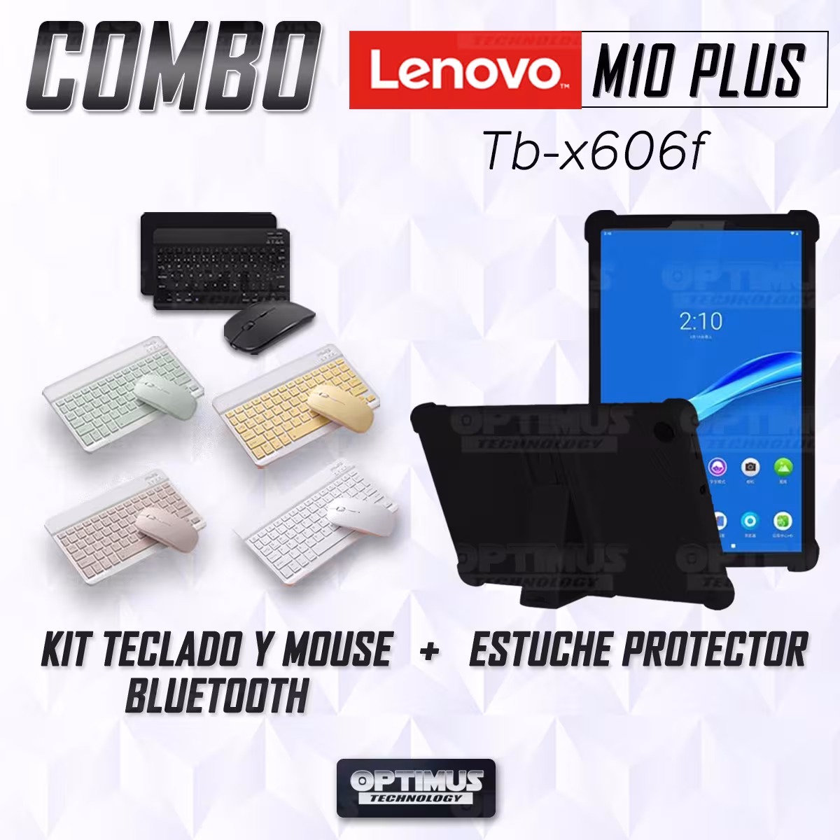 Kit Case Forro Protector Antigolpes + Teclado y Mouse Ratón Bluetooth para Tablet Lenovo M10 Plus Tb-x606f OPTIMUS TECHNOLOGY™ -