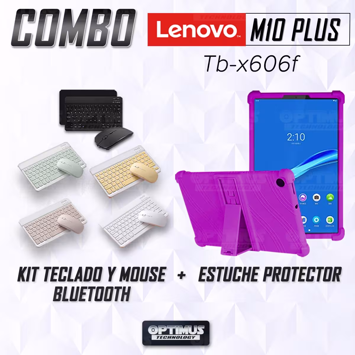 Kit Case Forro Protector Antigolpes + Teclado y Mouse Ratón Bluetooth para Tablet Lenovo M10 Plus Tb-x606f OPTIMUS TECHNOLOGY™ -