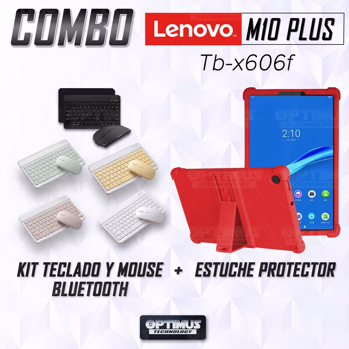 Kit Case Forro Protector Antigolpes + Teclado y Mouse Ratón Bluetooth para Tablet Lenovo M10 Plus Tb-x606f OPTIMUS TECHNOLOGY™ -