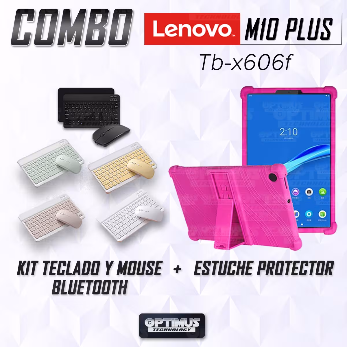 Kit Case Forro Protector Antigolpes + Teclado y Mouse Ratón Bluetooth para Tablet Lenovo M10 Plus Tb-x606f OPTIMUS TECHNOLOGY™ -