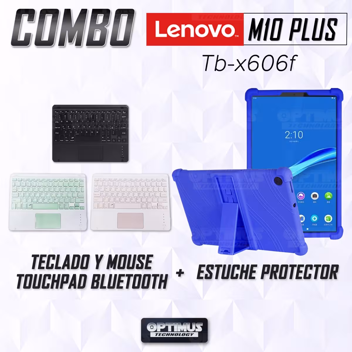 Kit Case Estuche Protector Antigolpes + Teclado Mouse Touchpad Bluetooth para Tablet Lenovo M10 Plus Tb-x606f OPTIMUS TECHNOLOGY