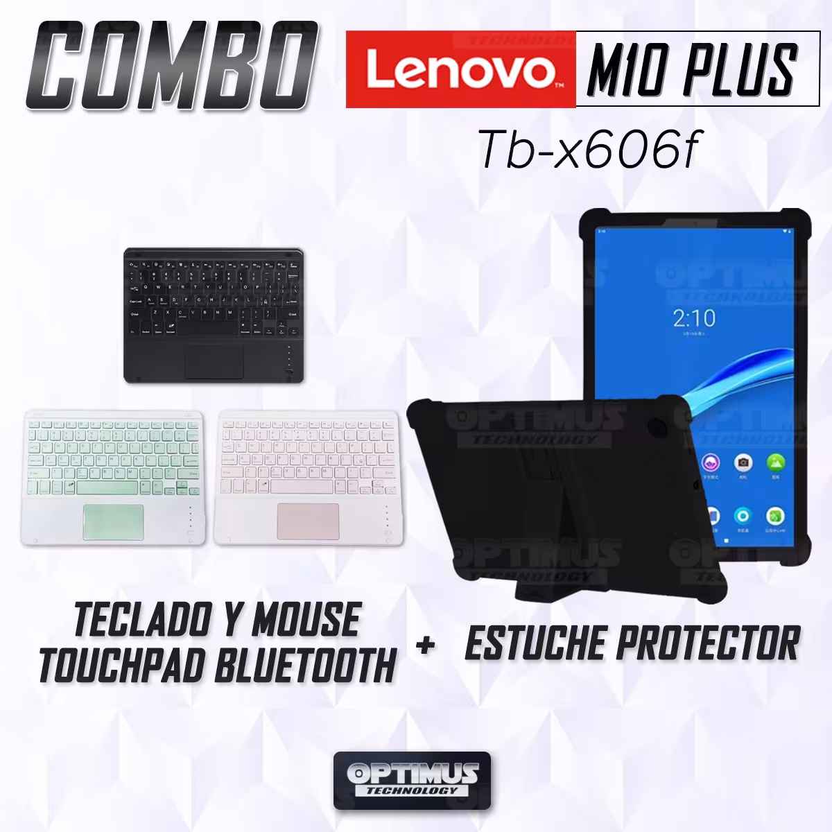 Kit Case Estuche Protector Antigolpes + Teclado Mouse Touchpad Bluetooth para Tablet Lenovo M10 Plus Tb-x606f OPTIMUS TECHNOLOGY