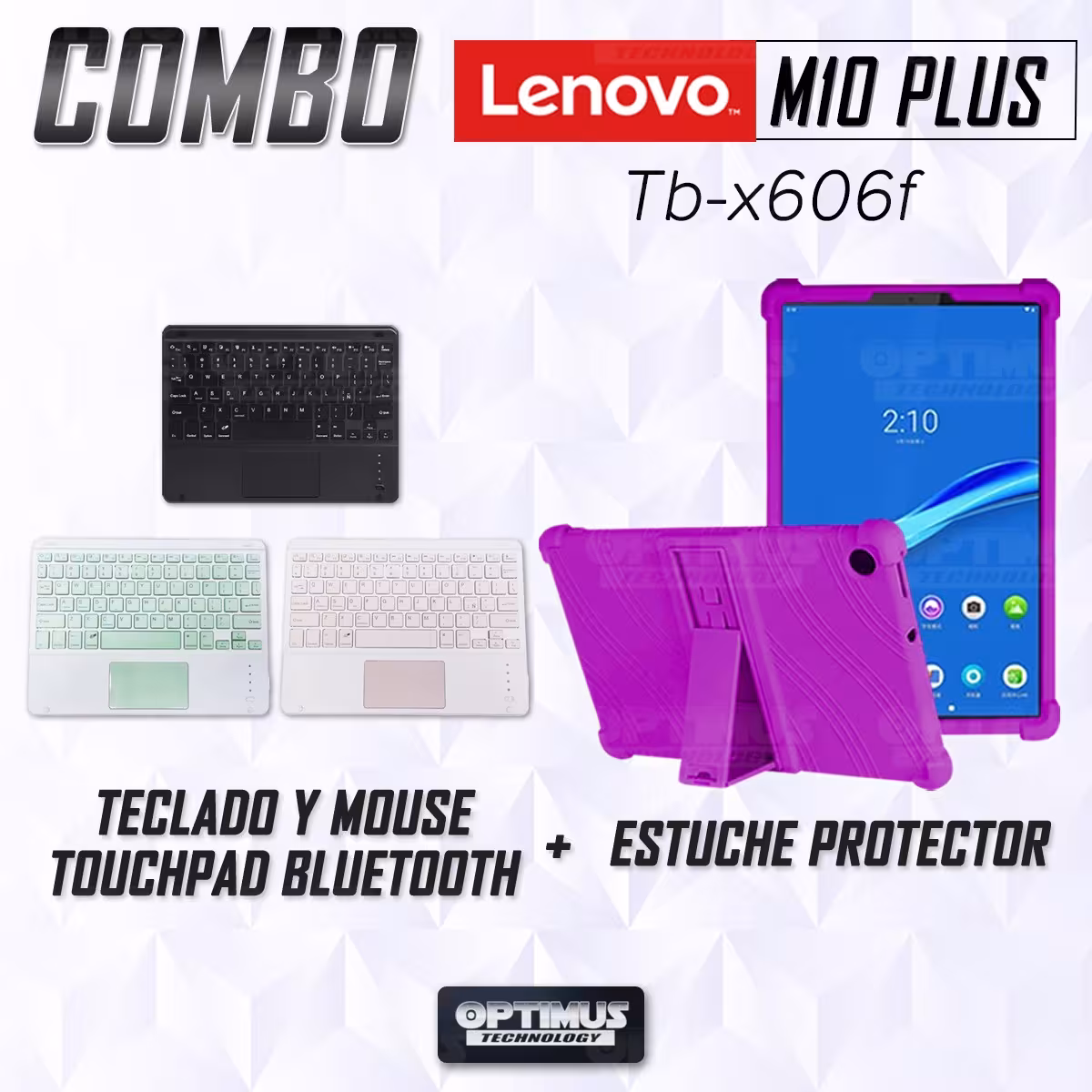 Kit Case Estuche Protector Antigolpes + Teclado Mouse Touchpad Bluetooth para Tablet Lenovo M10 Plus Tb-x606f OPTIMUS TECHNOLOGY