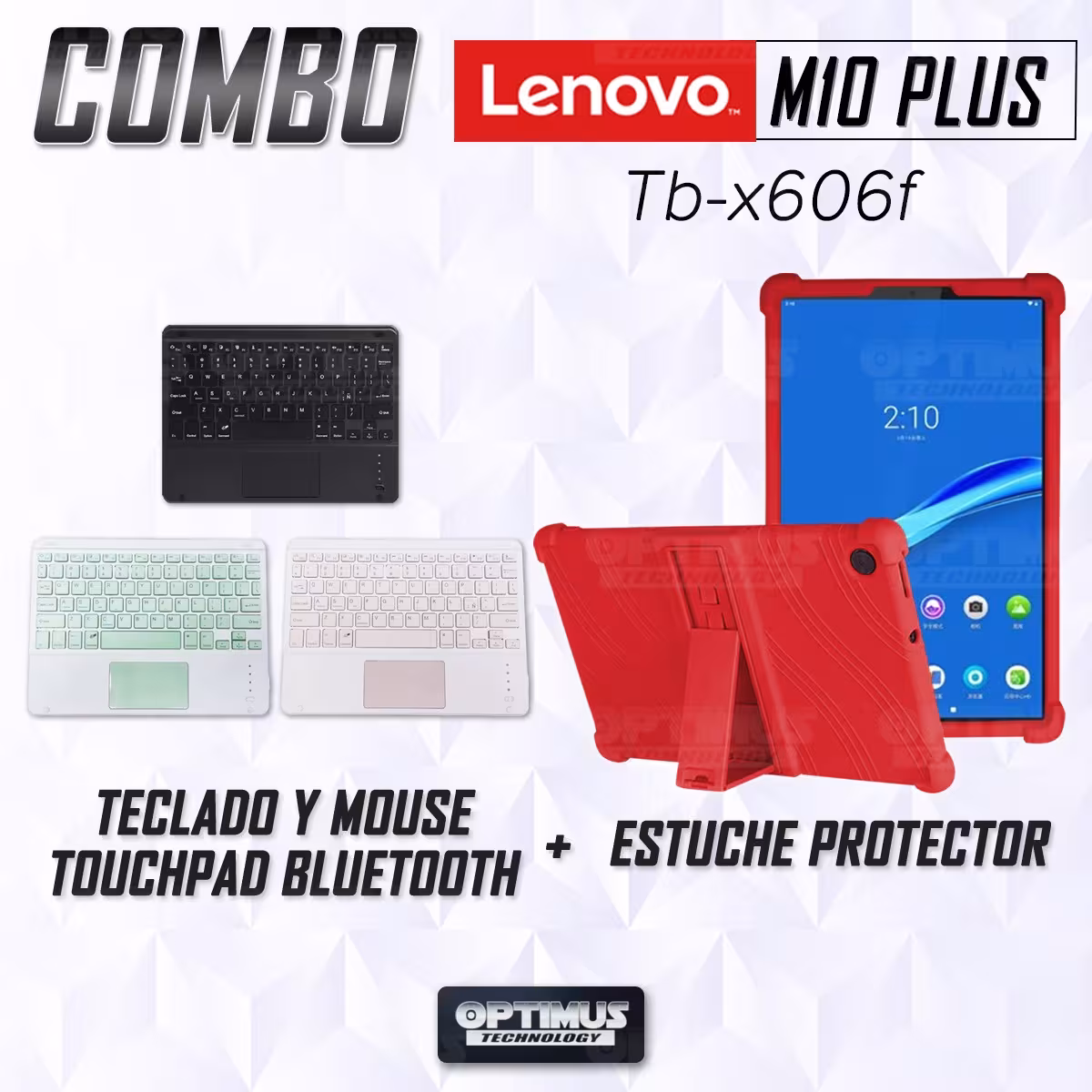 Kit Case Estuche Protector Antigolpes + Teclado Mouse Touchpad Bluetooth para Tablet Lenovo M10 Plus Tb-x606f OPTIMUS TECHNOLOGY