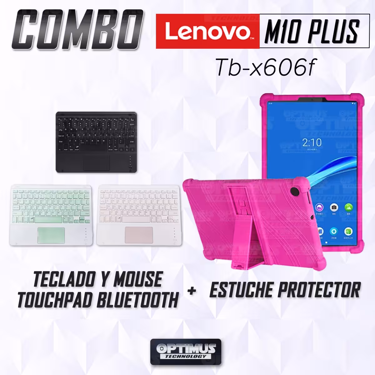 Kit Case Estuche Protector Antigolpes + Teclado Mouse Touchpad Bluetooth para Tablet Lenovo M10 Plus Tb-x606f OPTIMUS TECHNOLOGY