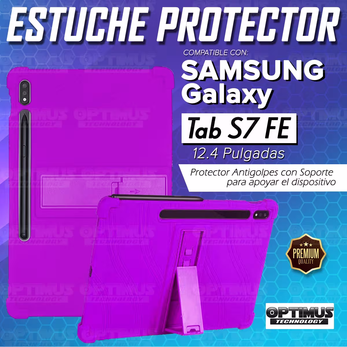 Estuche Case protector de goma Tablet Samsung Galaxy Tab S7 FE 12,4" Pulgadas Anti golpes con soporte
