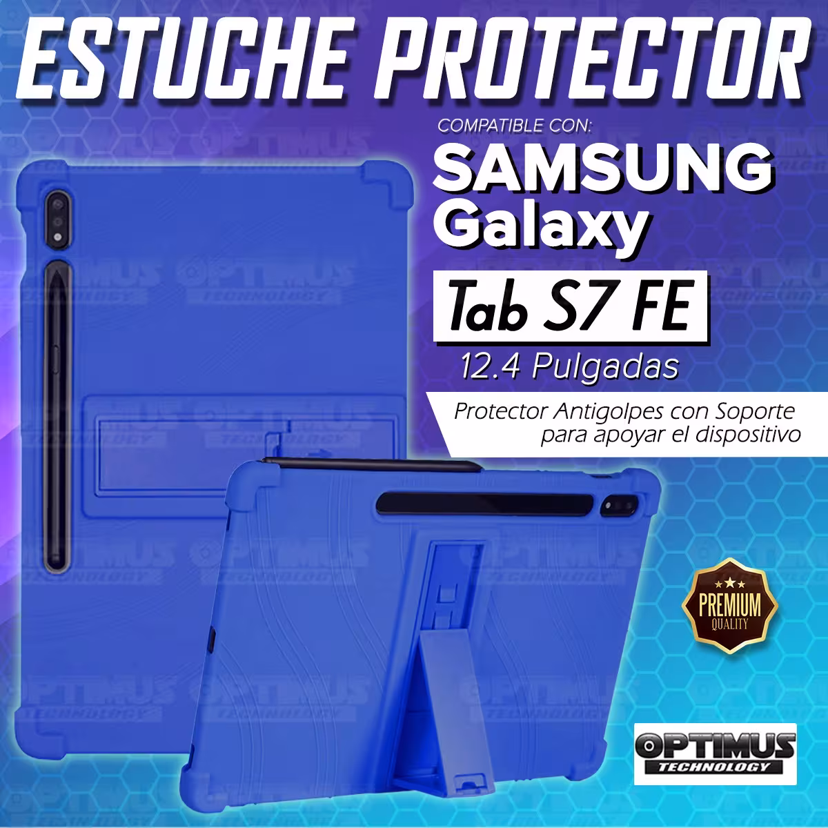 Estuche Case protector de goma Tablet Samsung Galaxy Tab S7 FE 12,4" Pulgadas Anti golpes con soporte