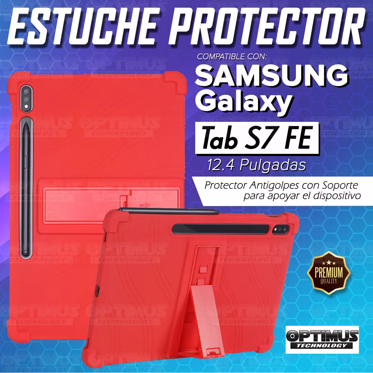 Estuche Case protector de goma Tablet Samsung Galaxy Tab S7 FE 12,4" Pulgadas Anti golpes con soporte