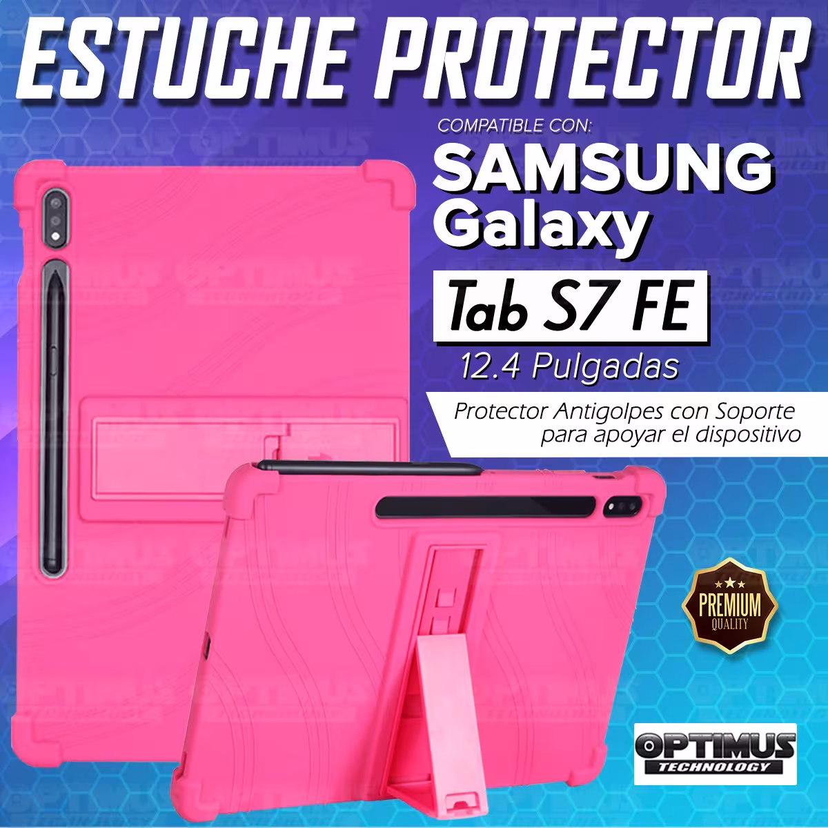 Estuche Case protector de goma Tablet Samsung Galaxy Tab S7 FE 12,4" Pulgadas Anti golpes con soporte