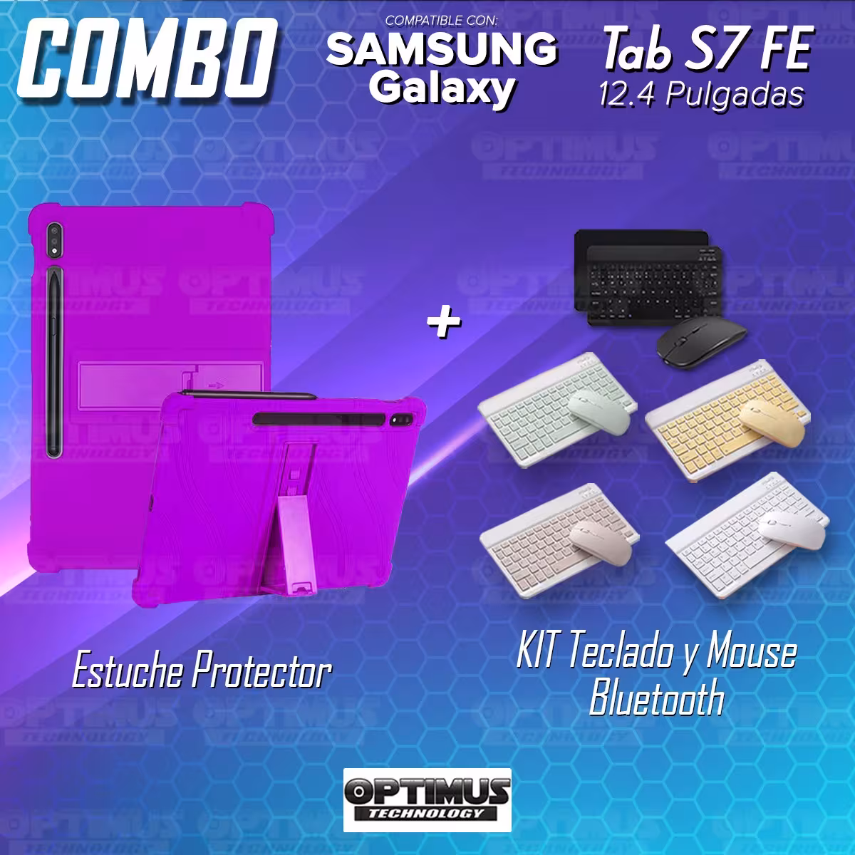 Kit Case Forro Protector Antigolpes + Teclado y Mouse Ratón Bluetooth para Tablet Samsung Galaxy Tab S7 FE 12,4" Pulgadas