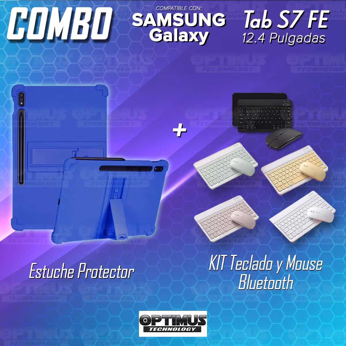 Kit Case Forro Protector Antigolpes + Teclado y Mouse Ratón Bluetooth para Tablet Samsung Galaxy Tab S7 FE 12,4" Pulgadas
