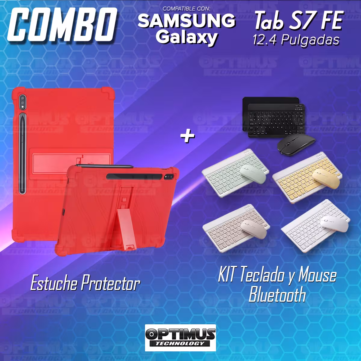 Kit Case Forro Protector Antigolpes + Teclado y Mouse Ratón Bluetooth para Tablet Samsung Galaxy Tab S7 FE 12,4" Pulgadas