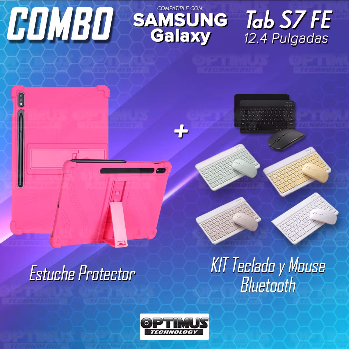 Kit Case Forro Protector Antigolpes + Teclado y Mouse Ratón Bluetooth para Tablet Samsung Galaxy Tab S7 FE 12,4" Pulgadas