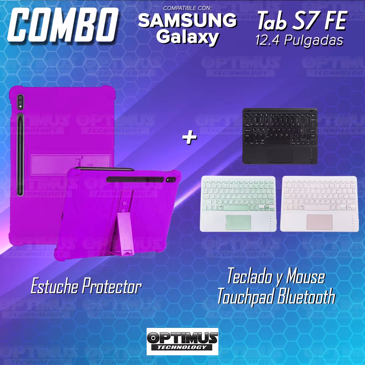 Kit Case Estuche Protector Antigolpes + Teclado Mouse Touchpad Bluetooth para Tablet Samsung Galaxy Tab S7 FE 12,4" Pulgadas