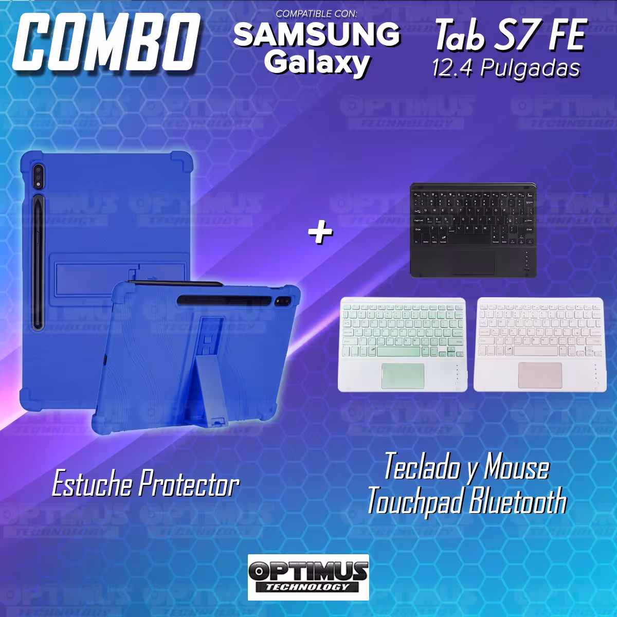 Kit Case Estuche Protector Antigolpes + Teclado Mouse Touchpad Bluetooth para Tablet Samsung Galaxy Tab S7 FE 12,4" Pulgadas