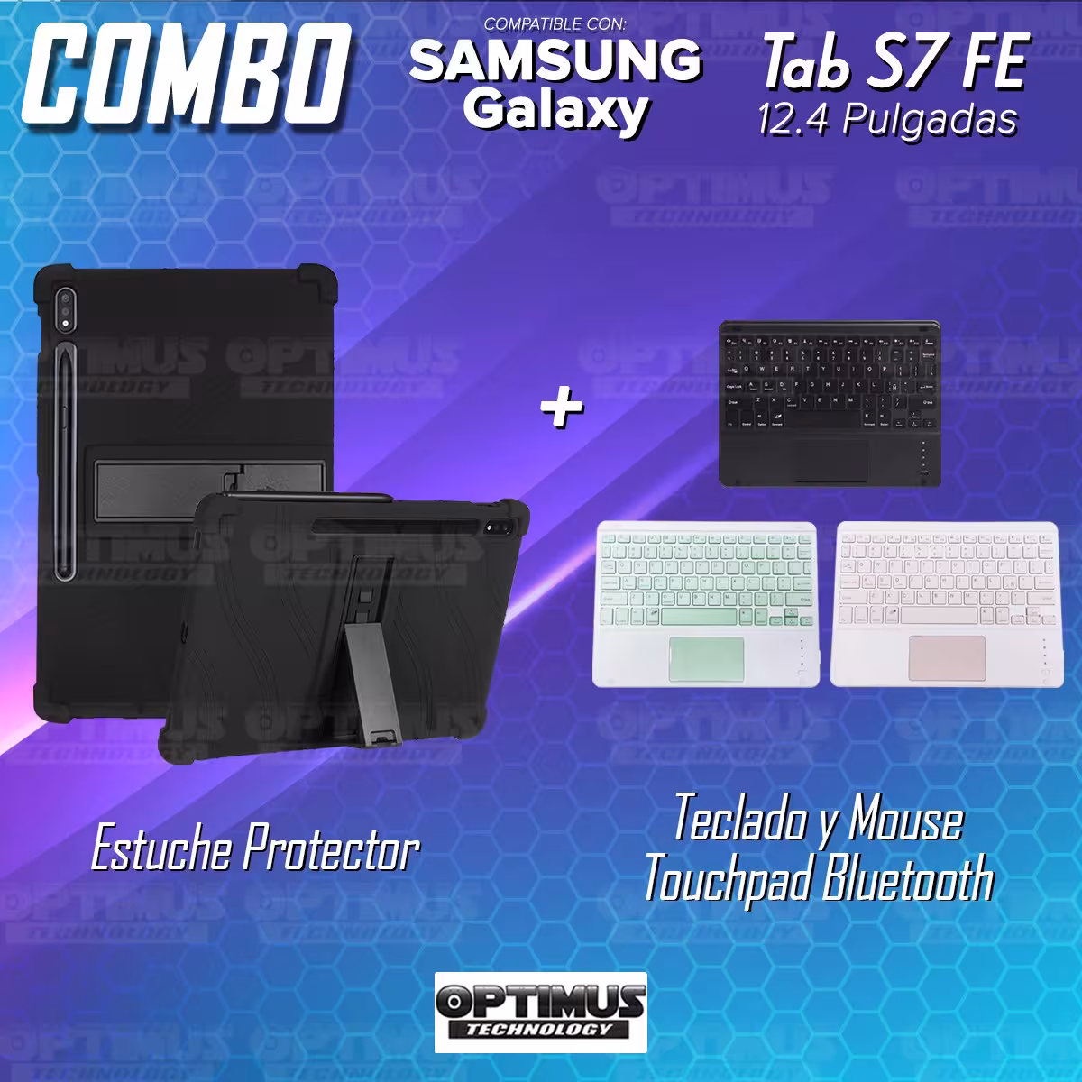 Kit Case Estuche Protector Antigolpes + Teclado Mouse Touchpad Bluetooth para Tablet Samsung Galaxy Tab S7 FE 12,4" Pulgadas