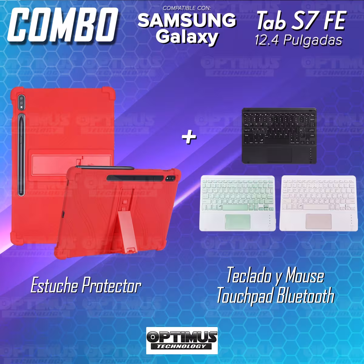 Kit Case Estuche Protector Antigolpes + Teclado Mouse Touchpad Bluetooth para Tablet Samsung Galaxy Tab S7 FE 12,4" Pulgadas