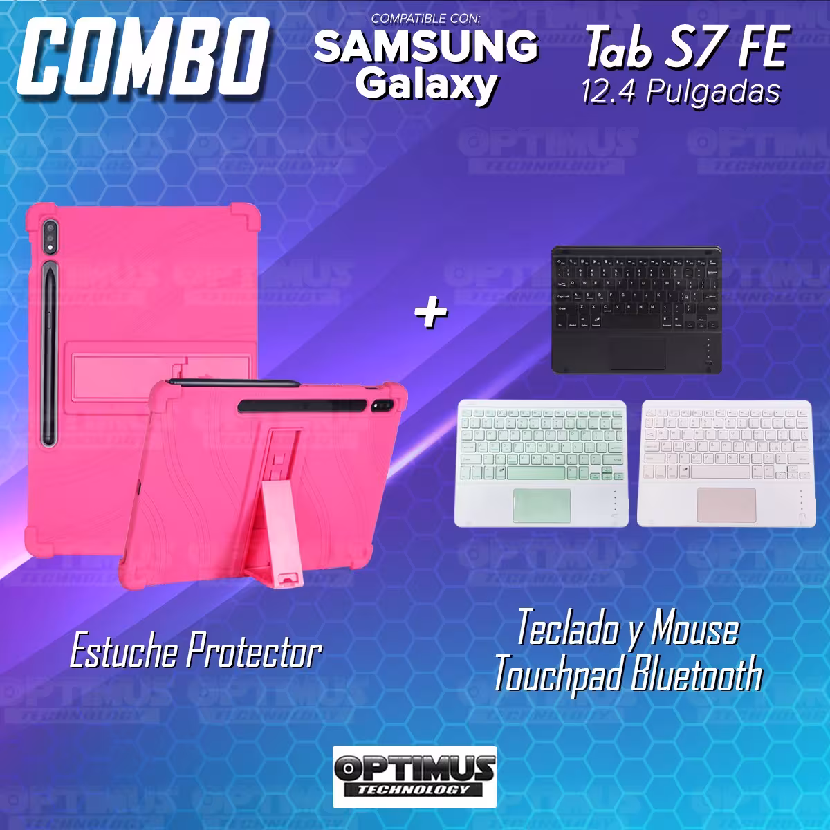 Kit Case Estuche Protector Antigolpes + Teclado Mouse Touchpad Bluetooth para Tablet Samsung Galaxy Tab S7 FE 12,4" Pulgadas