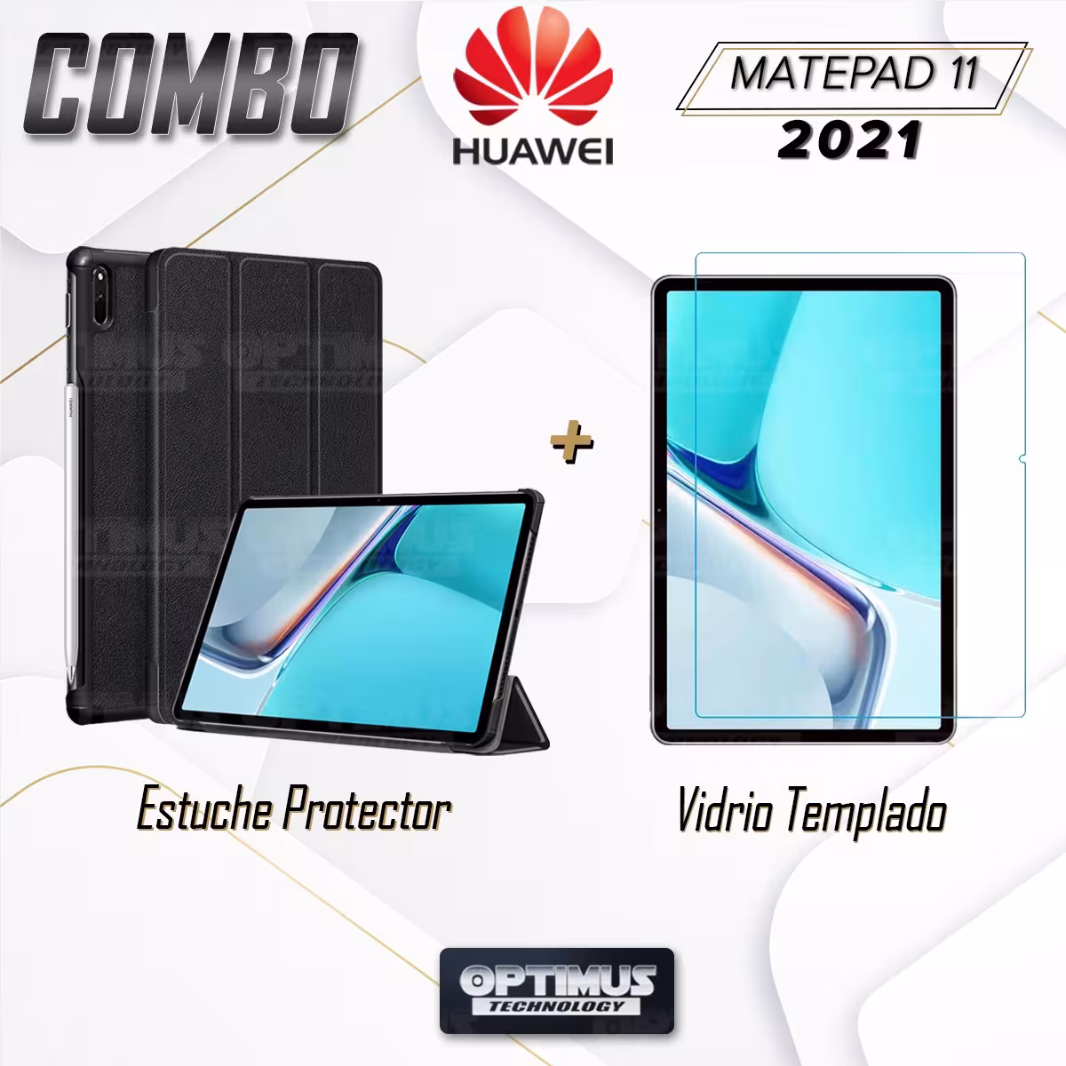 Kit Vidrio Cristal Templado Y Estuche Case Protector para Tablet Huawei MatePad 11 2021 DBY-W09 - DBY-L09 OPTIMUS TECHNOLOGY™ -