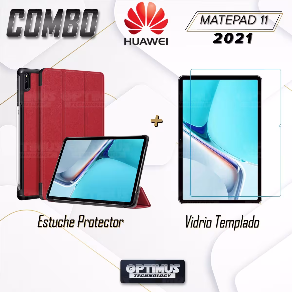 Kit Vidrio Cristal Templado Y Estuche Case Protector para Tablet Huawei MatePad 11 2021 DBY-W09 - DBY-L09 OPTIMUS TECHNOLOGY™ -