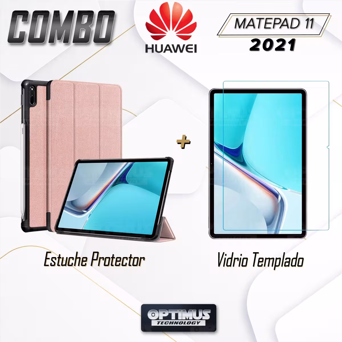 Kit Vidrio Cristal Templado Y Estuche Case Protector para Tablet Huawei MatePad 11 2021 DBY-W09 - DBY-L09 OPTIMUS TECHNOLOGY™ -