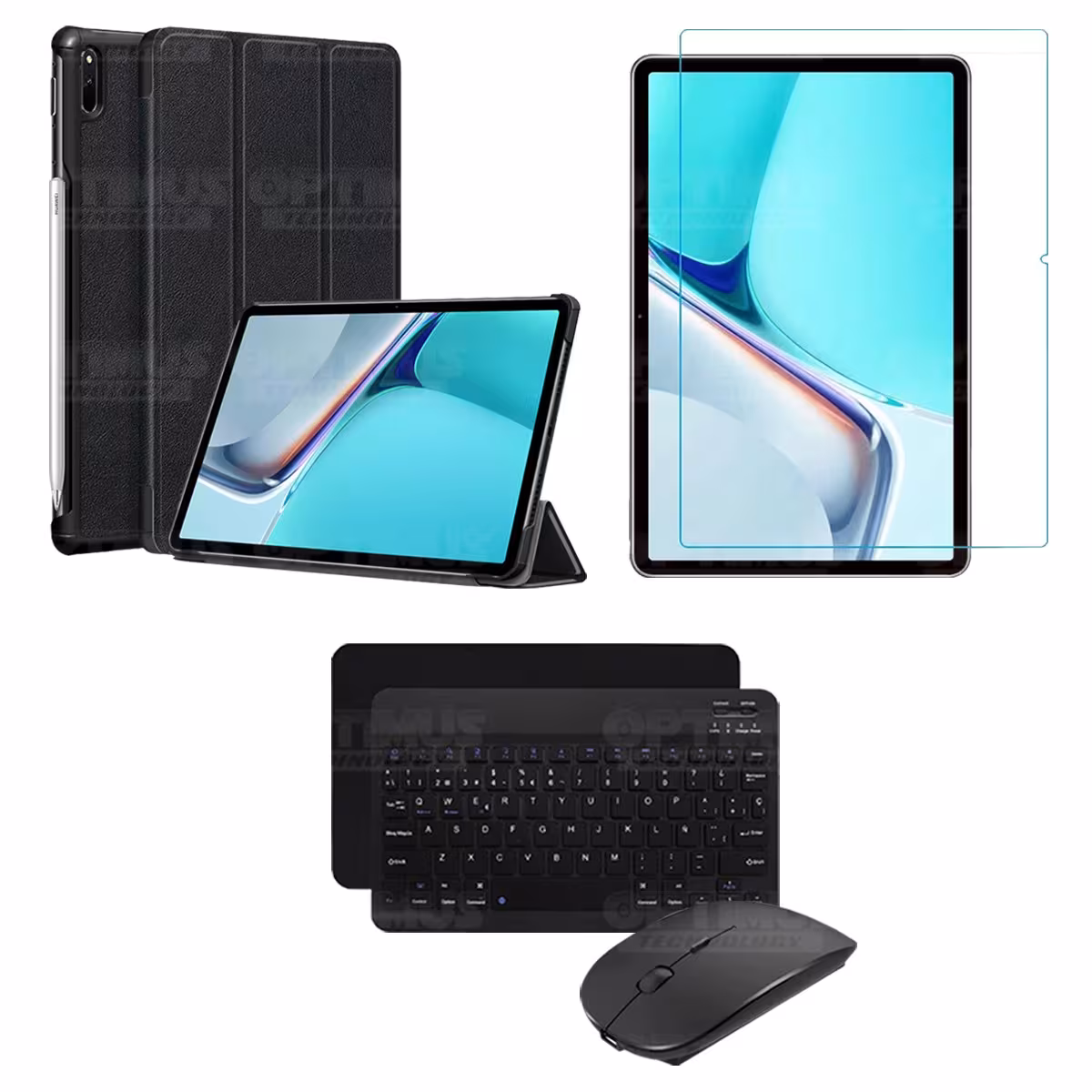 Kit Vidrio templado + Case Forro Protector + Teclado y Mouse Bluetooth para Tablet Huawei MatePad 11 2021 DBY-W09 - DBY-L09 OPTI