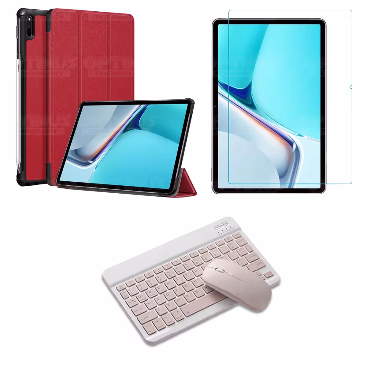 Kit Vidrio templado + Case Forro Protector + Teclado y Mouse Bluetooth para Tablet Huawei MatePad 11 2021 DBY-W09 - DBY-L09 OPTI