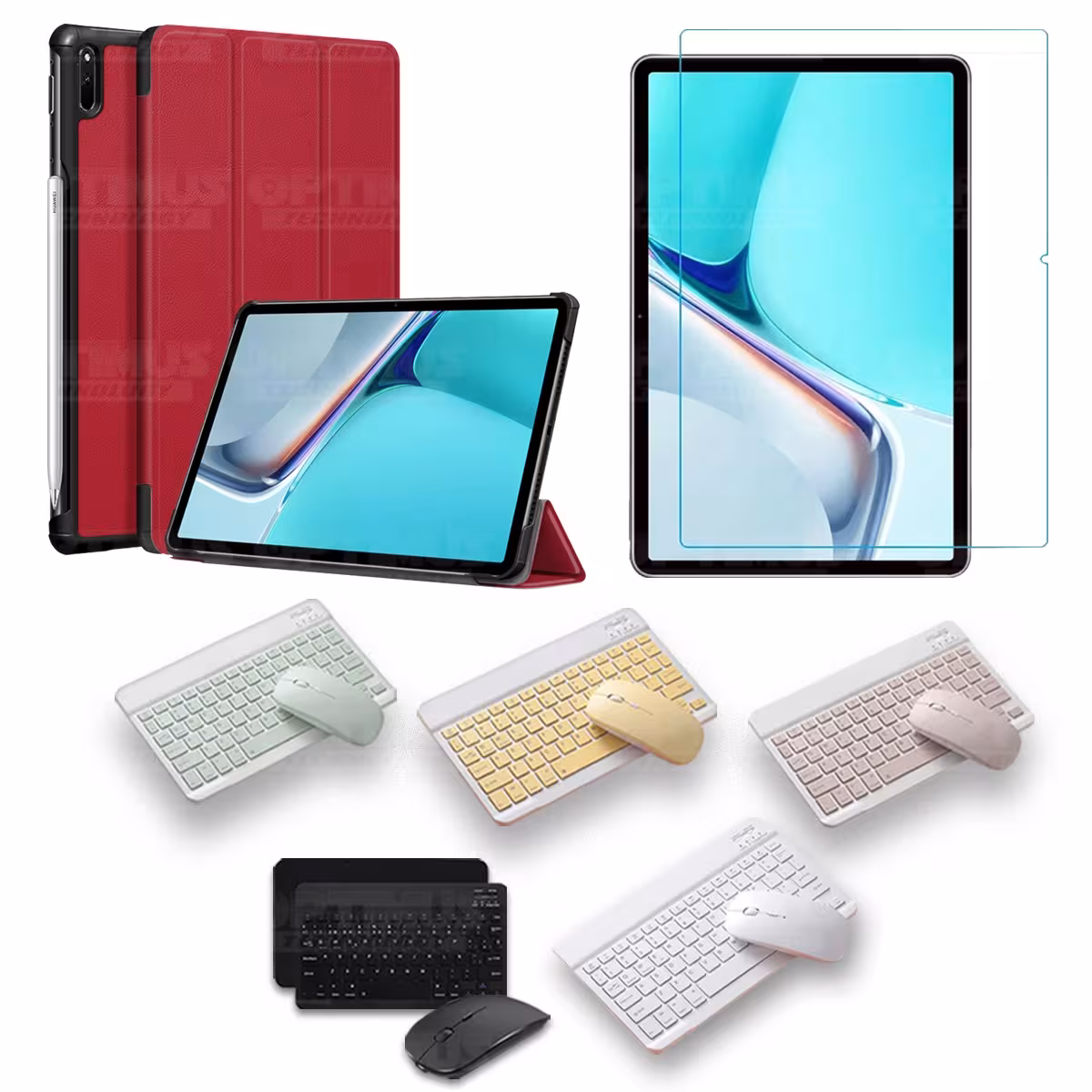 Kit Vidrio templado + Case Forro Protector + Teclado y Mouse Bluetooth para Tablet Huawei MatePad 11 2021 DBY-W09 - DBY-L09 OPTI