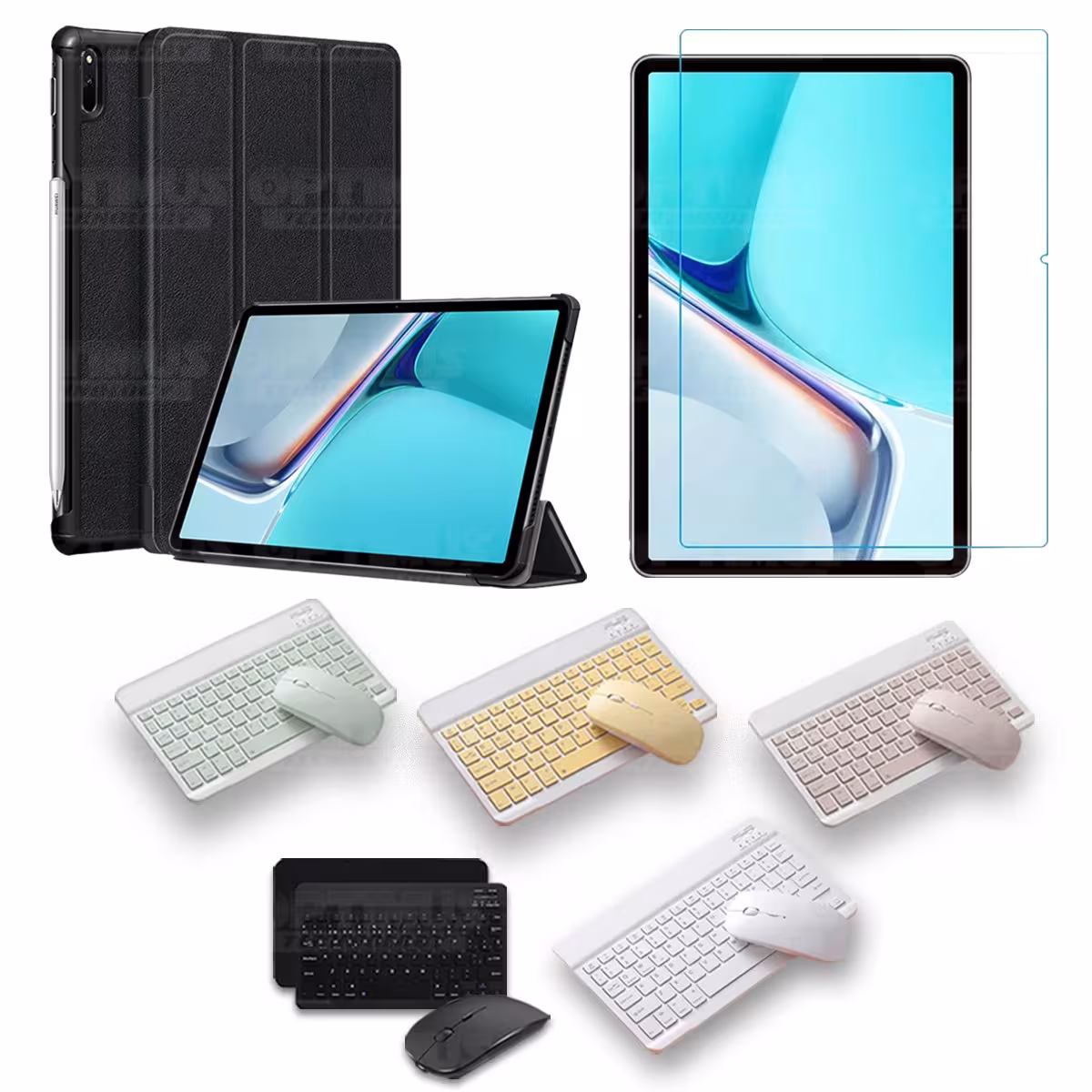 Kit Vidrio templado + Case Forro Protector + Teclado y Mouse Bluetooth para Tablet Huawei MatePad 11 2021 DBY-W09 - DBY-L09 OPTI