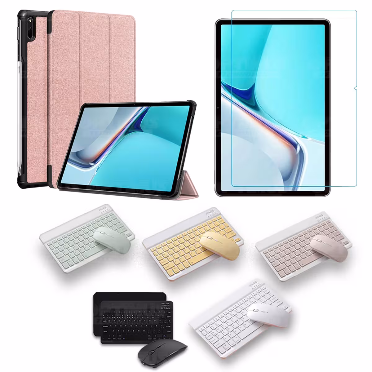 Kit Vidrio templado + Case Forro Protector + Teclado y Mouse Bluetooth para Tablet Huawei MatePad 11 2021 DBY-W09 - DBY-L09 OPTI