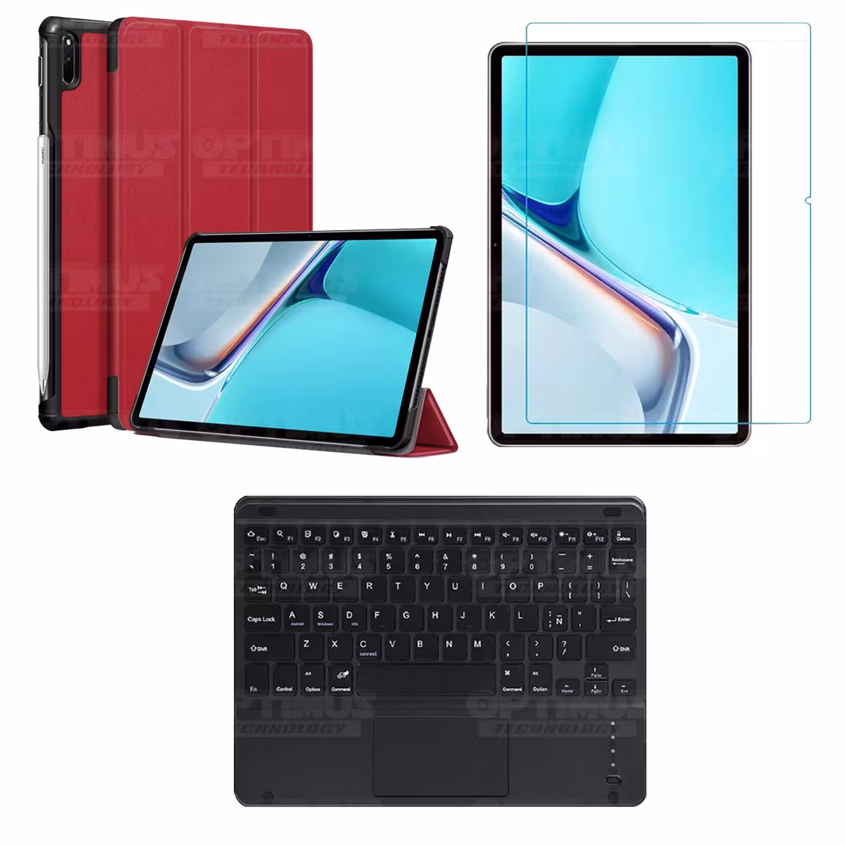 Kit Vidrio templado + Case Protector + Teclado con Mouse Touchpad Bluetooth Tablet Huawei MatePad 11 2021 DBY-W09 - DBY-L09 OPTI