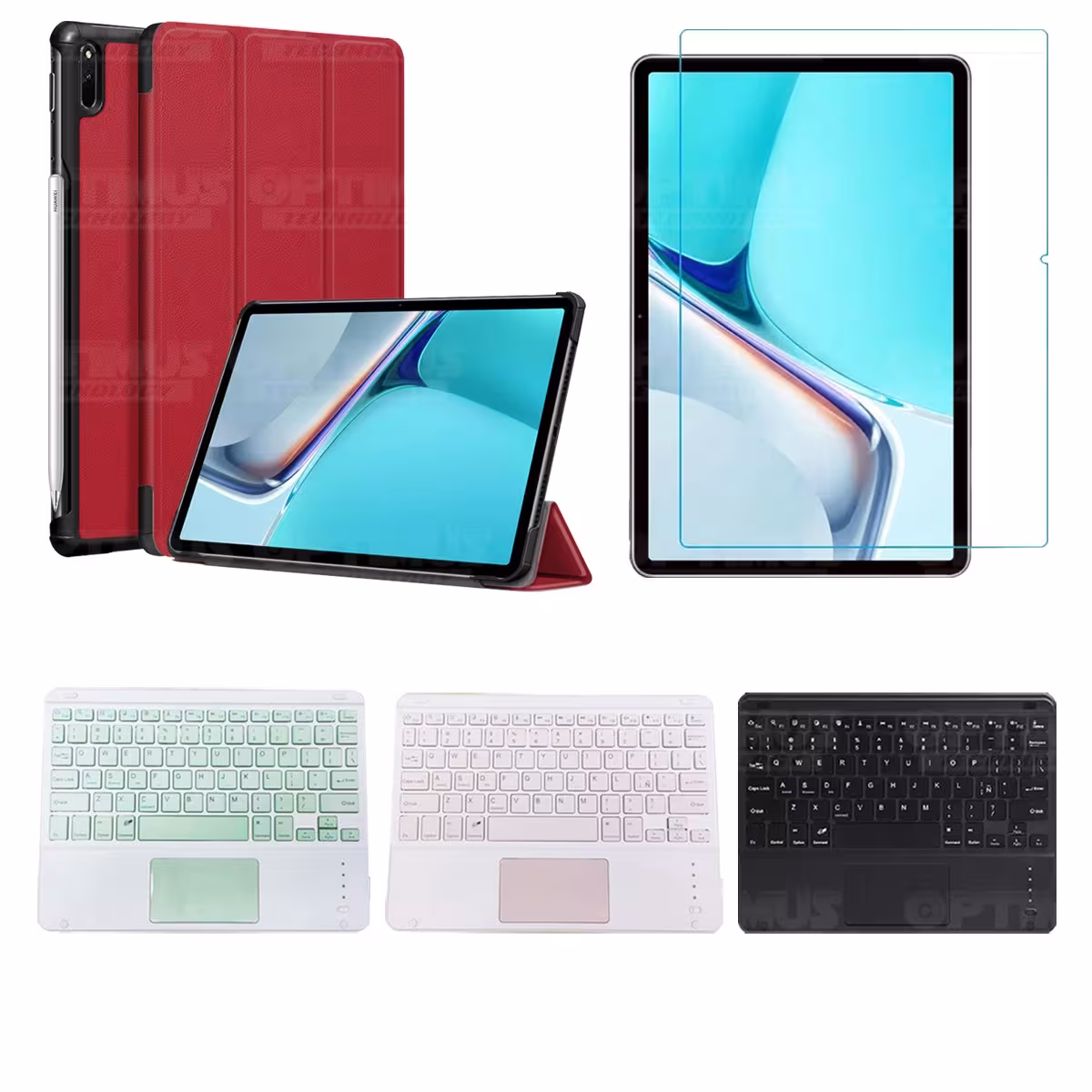 Kit Vidrio templado + Case Protector + Teclado con Mouse Touchpad Bluetooth Tablet Huawei MatePad 11 2021 DBY-W09 - DBY-L09 OPTI