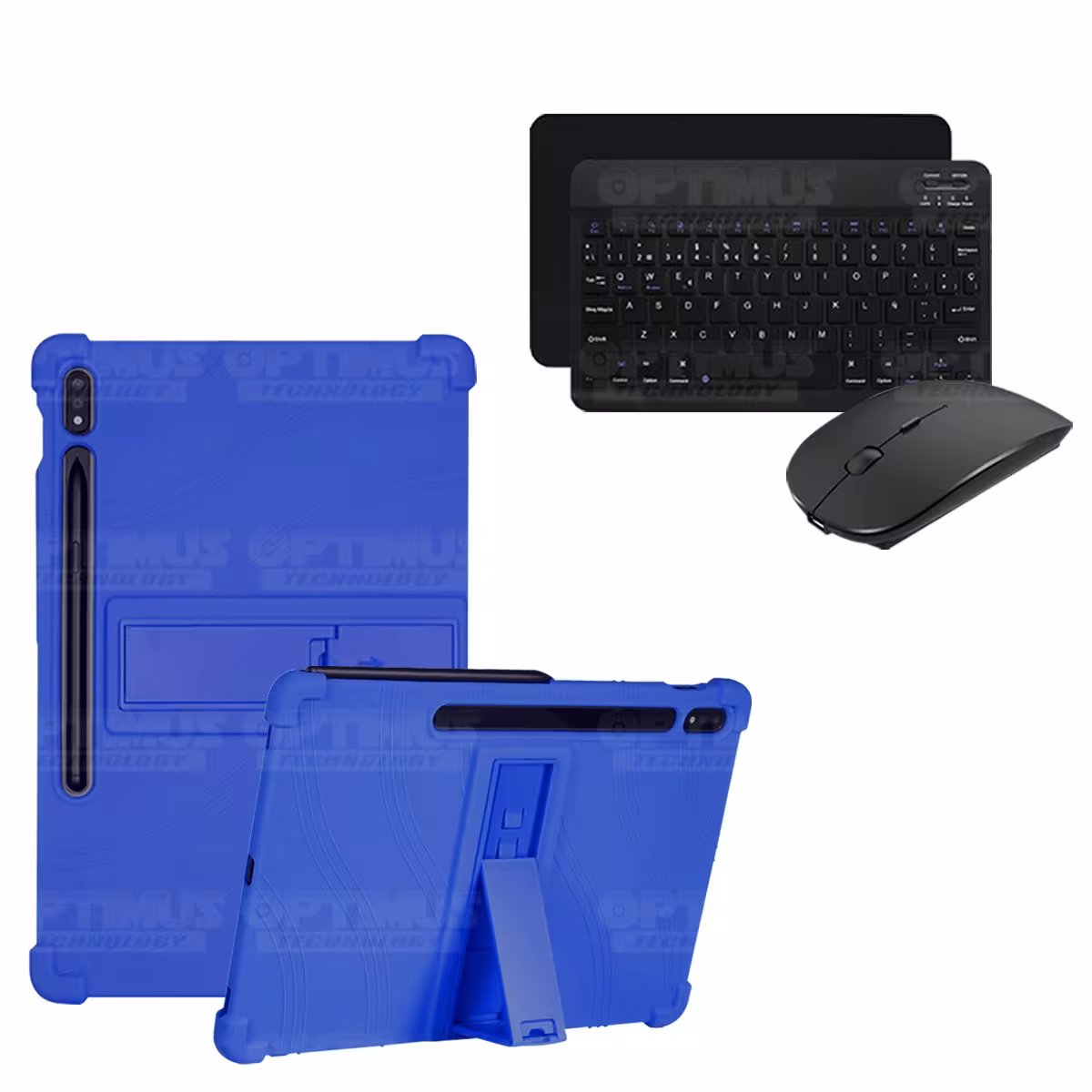 Kit Case Forro Protector Antigolpes + Teclado y Mouse Ratón Bluetooth para Tablet Samsung Galaxy Tab S7 FE 12,4" Pulgadas OPTIMU
