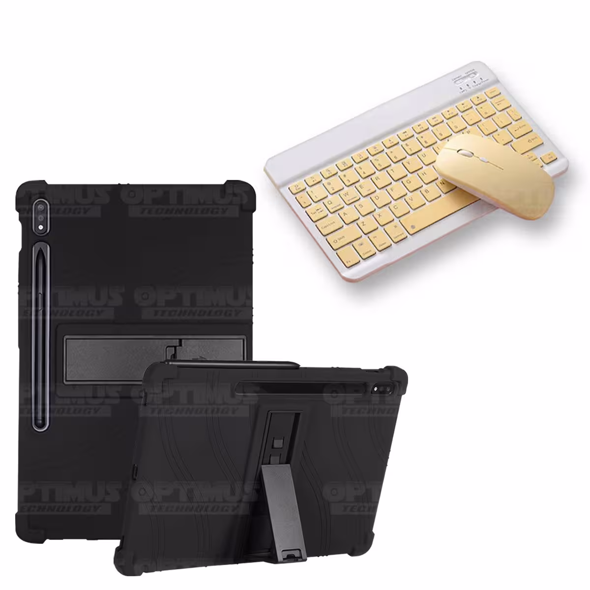 Kit Case Forro Protector Antigolpes + Teclado y Mouse Ratón Bluetooth para Tablet Samsung Galaxy Tab S7 FE 12,4" Pulgadas OPTIMU
