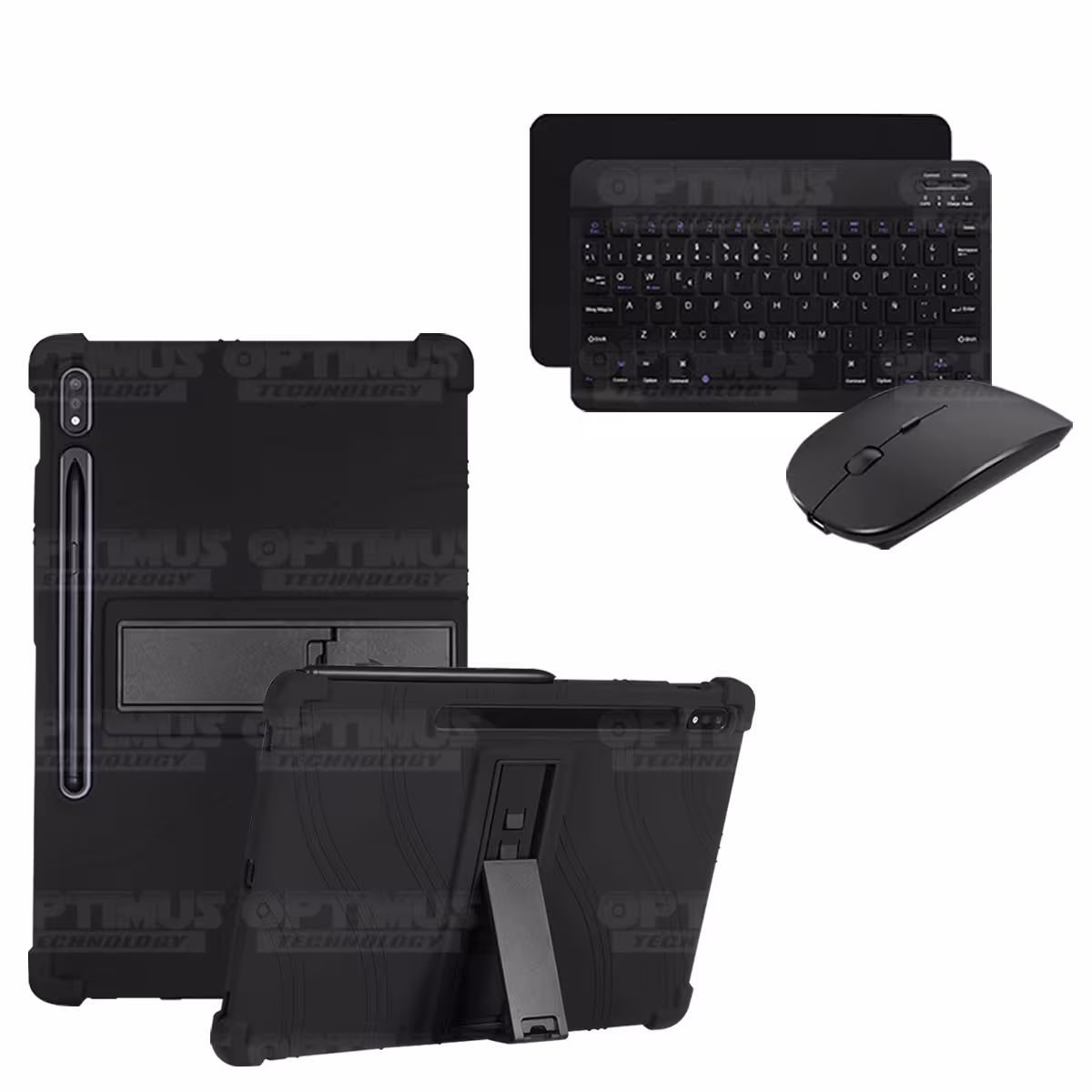 Kit Case Forro Protector Antigolpes + Teclado y Mouse Ratón Bluetooth para Tablet Samsung Galaxy Tab S7 FE 12,4" Pulgadas OPTIMU