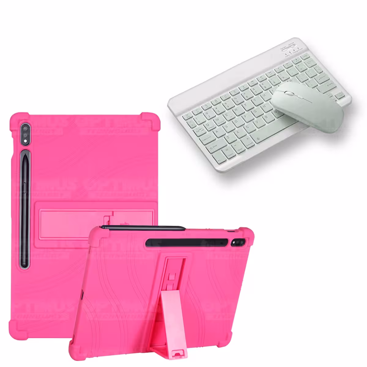 Kit Case Forro Protector Antigolpes + Teclado y Mouse Ratón Bluetooth para Tablet Samsung Galaxy Tab S7 FE 12,4" Pulgadas OPTIMU