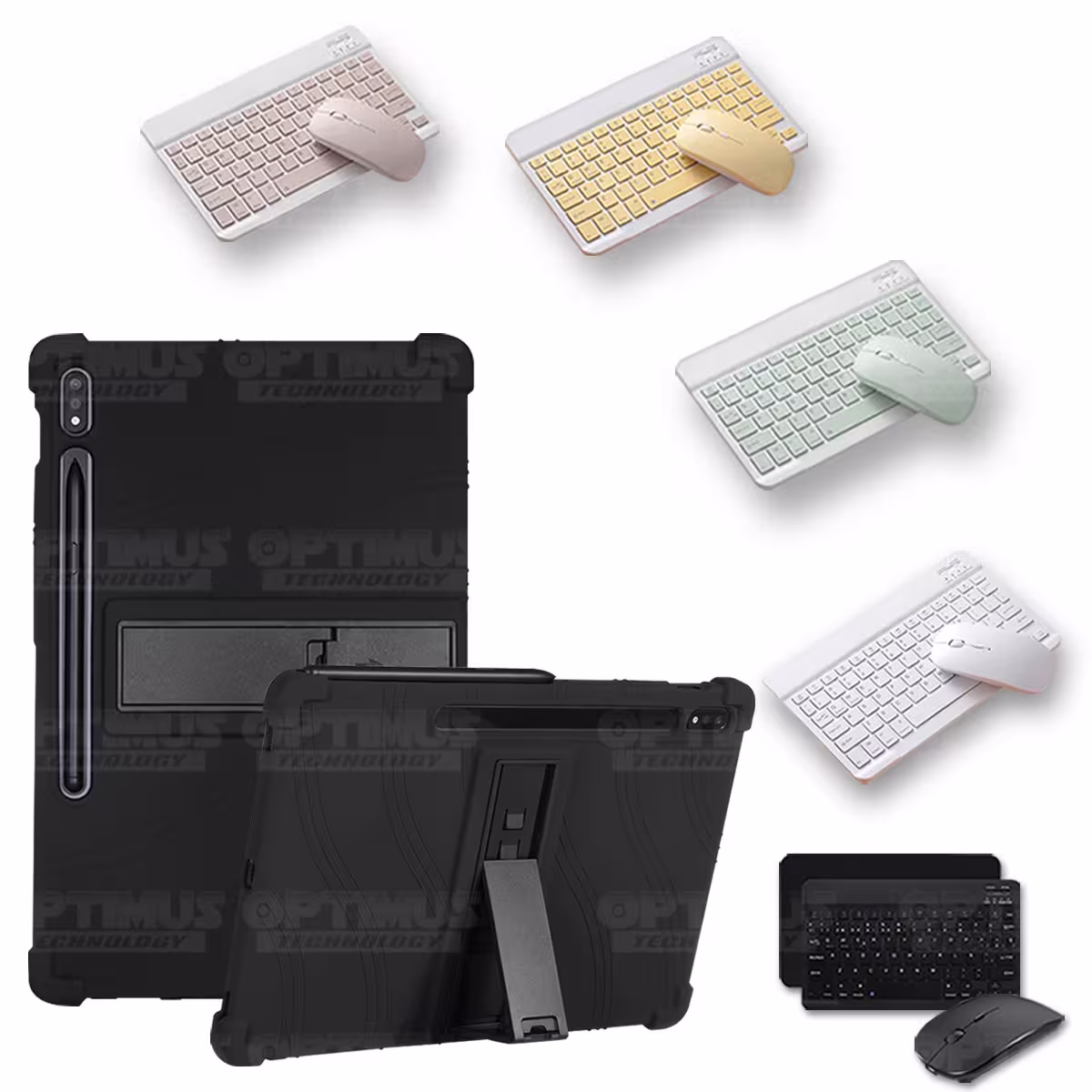 Kit Case Forro Protector Antigolpes + Teclado y Mouse Ratón Bluetooth para Tablet Samsung Galaxy Tab S7 FE 12,4" Pulgadas OPTIMU