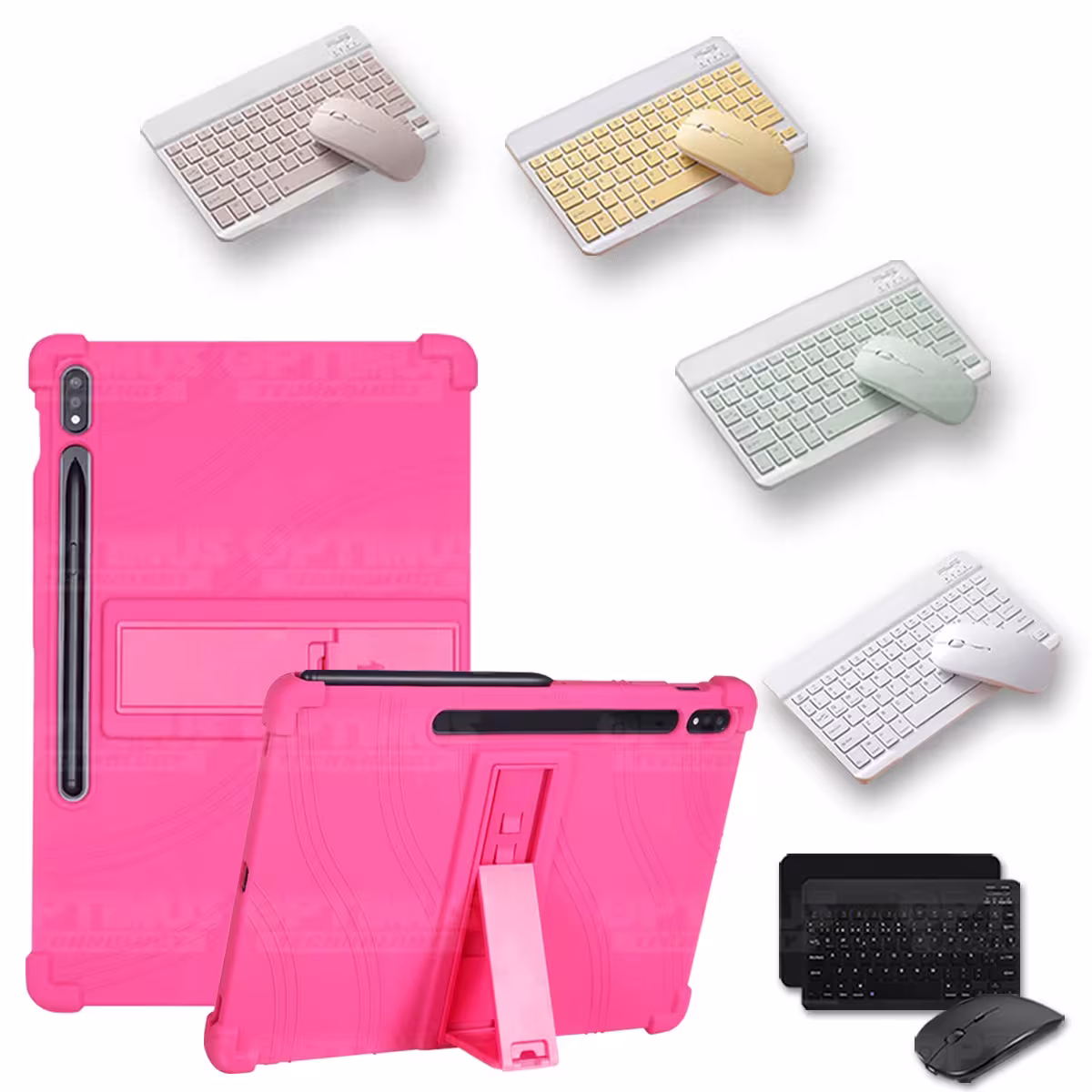 Kit Case Forro Protector Antigolpes + Teclado y Mouse Ratón Bluetooth para Tablet Samsung Galaxy Tab S7 FE 12,4" Pulgadas OPTIMU