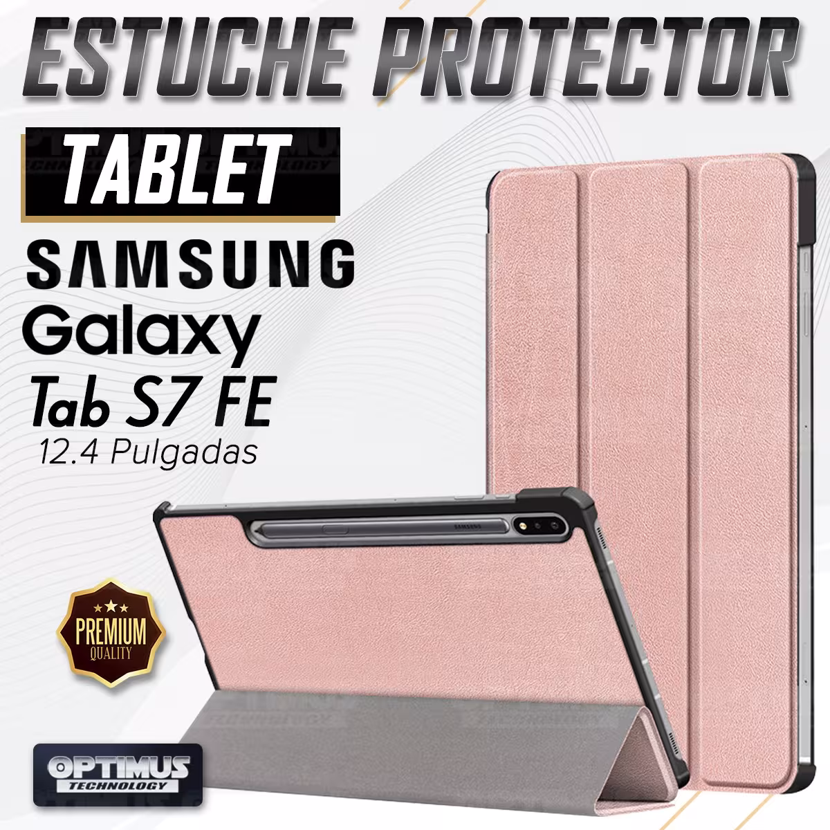 Kit Case Forro Protector + Teclado y Mouse Ratón Bluetooth para Tablet Samsung Galaxy Tab S7 FE 12,4" Pulgadas OPTIMUS TECHNOLOG