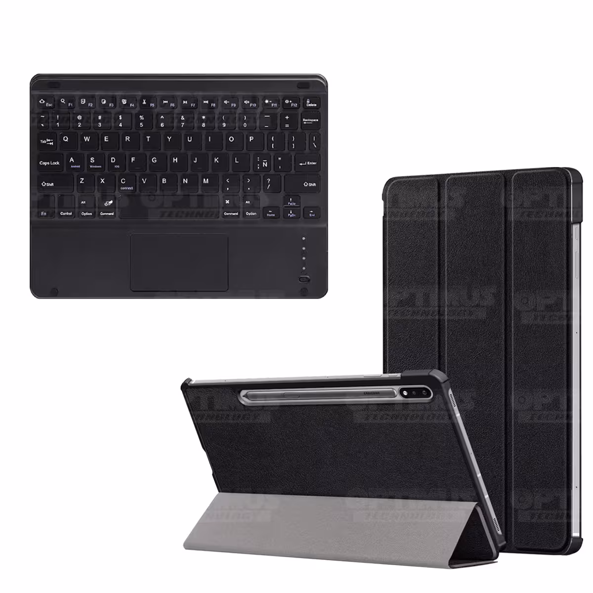 Kit Case Folio Protector + Teclado Mouse Touchpad Bluetooth para Tablet Samsung Galaxy Tab S7 FE 12,4" Pulgadas OPTIMUS TECHNOLO