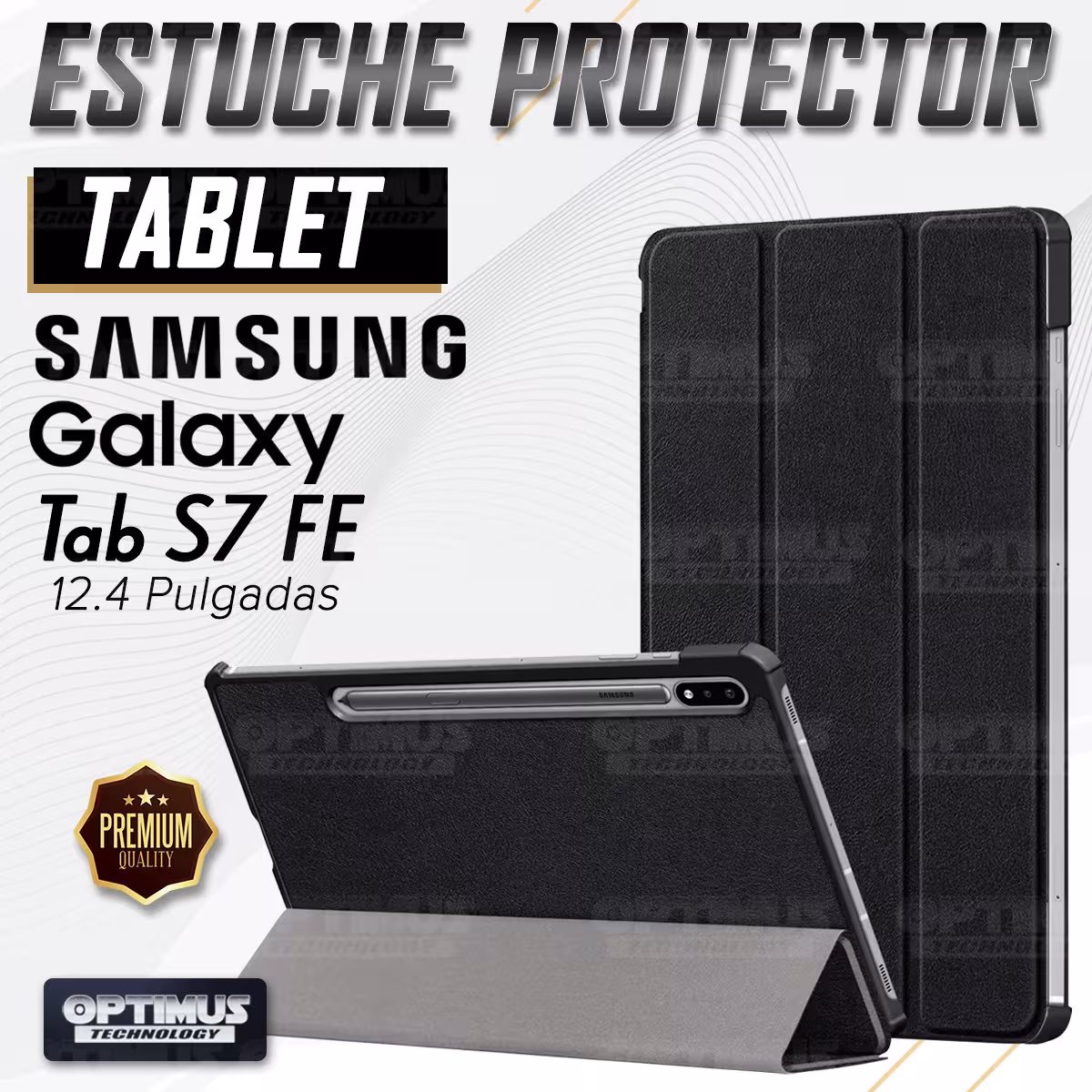 Kit Case Folio Protector + Teclado Mouse Touchpad Bluetooth para Tablet Samsung Galaxy Tab S7 FE 12,4" Pulgadas OPTIMUS TECHNOLO