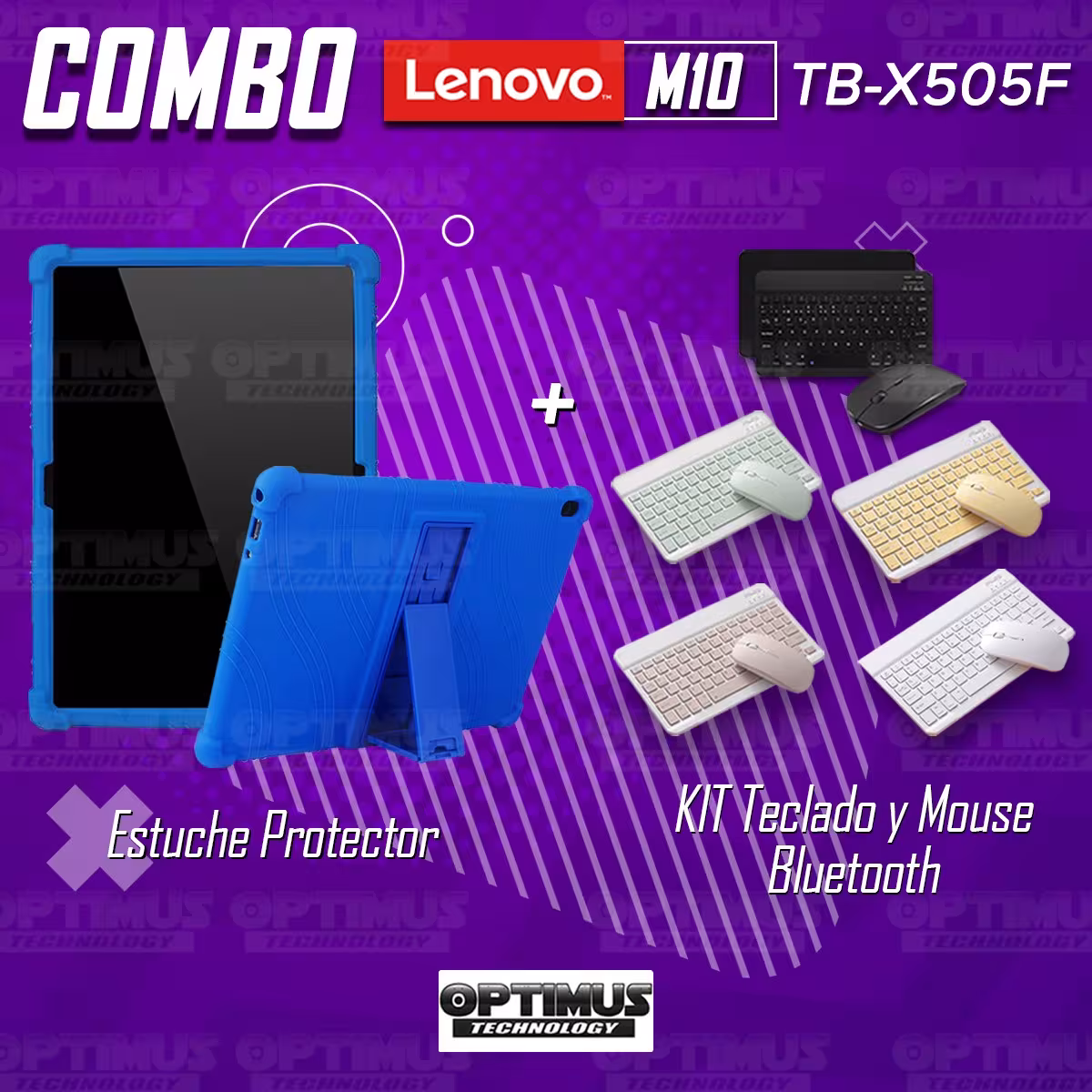 Kit Case Forro Protector Antigolpes + Teclado y Mouse Ratón Bluetooth para Tablet Lenovo Tab M10 Tb-x505f OPTIMUS TECHNOLOGY™ -