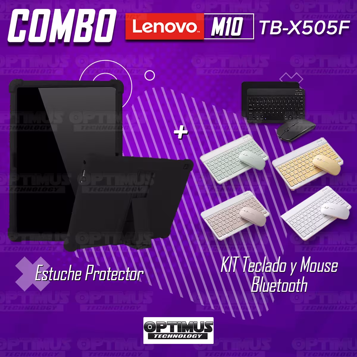 Kit Case Forro Protector Antigolpes + Teclado y Mouse Ratón Bluetooth para Tablet Lenovo Tab M10 Tb-x505f OPTIMUS TECHNOLOGY™ -