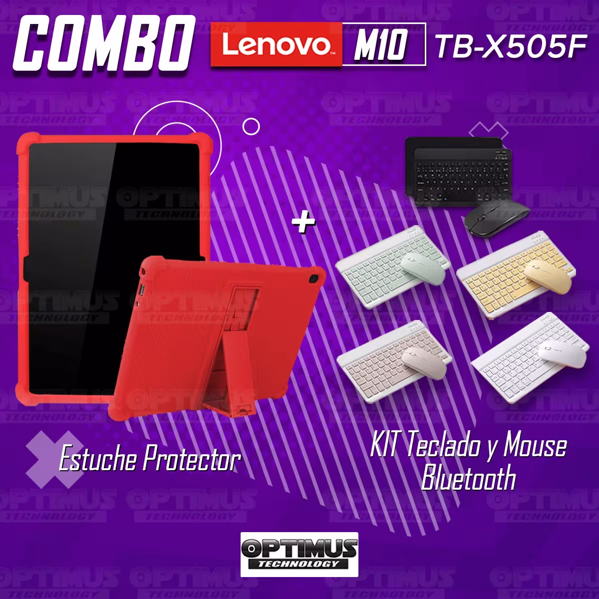 Kit Case Forro Protector Antigolpes + Teclado y Mouse Ratón Bluetooth para Tablet Lenovo Tab M10 Tb-x505f OPTIMUS TECHNOLOGY™ -